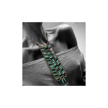 Load image into Gallery viewer, Collier plastron en verre et laiton, tuquoise, vert, bleu, grand format créateur Khara Tuki Paris