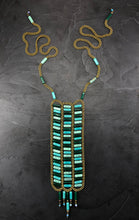 Load image into Gallery viewer, Collier plastron en verre et laiton, tuquoise, vert, bleu, grand format créateur Khara Tuki Paris