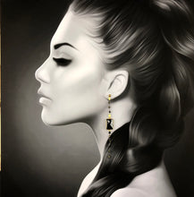 Load image into Gallery viewer, Boucles d'oreille longues en onyx noir pierres semi précieuses, argent et laiton, créateur Khara Tuki Paris