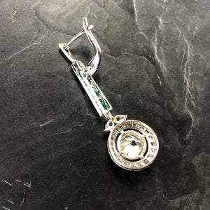 Pendentif ancien en Or blanc diamants et émeraudes transformé en boucles d'oreille unique